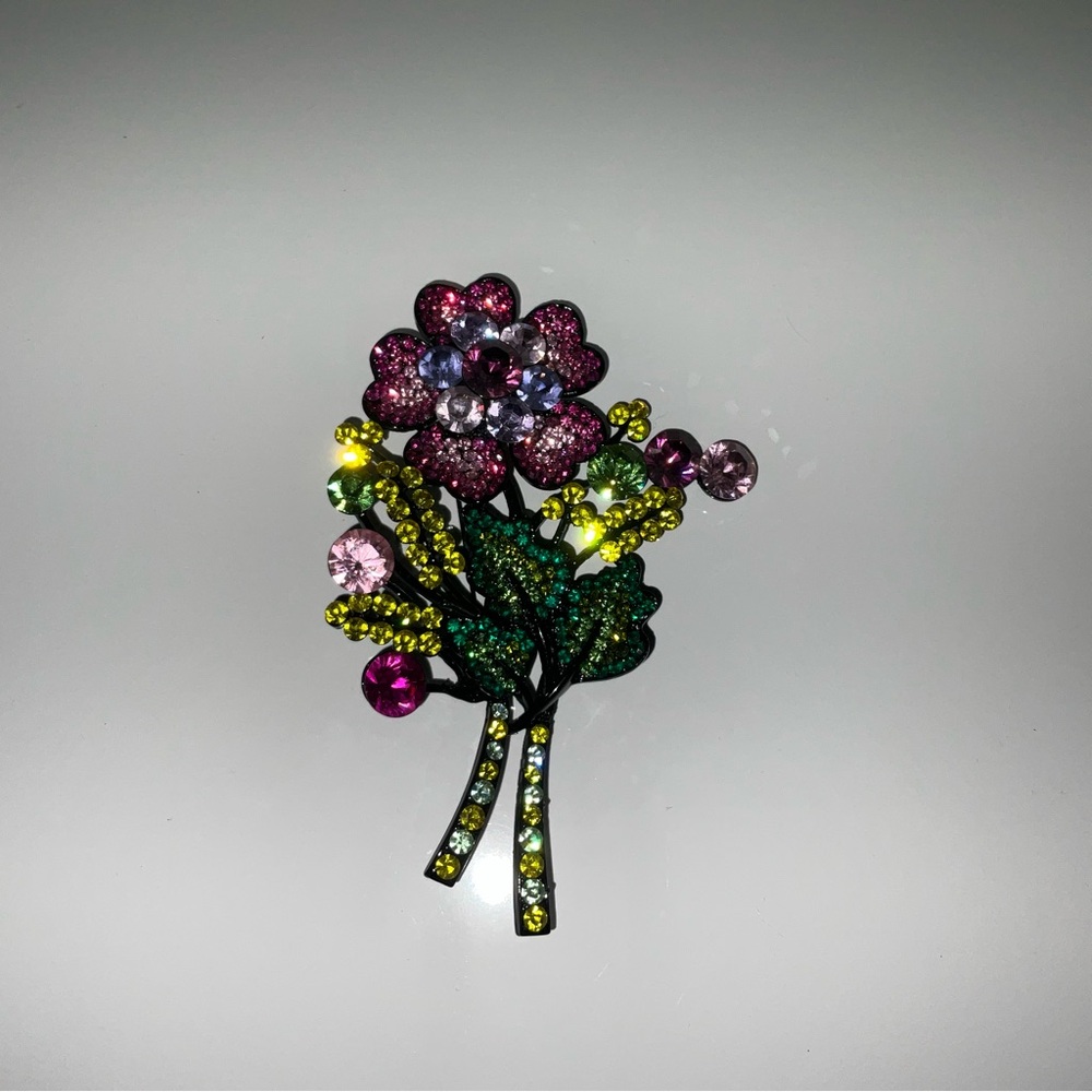 Vintage Floral Crystal Brooch - Pink, Green, Yellow